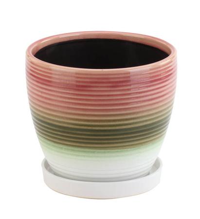 Tri Color Ribbed Pot with Saucer 6