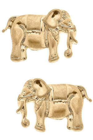 Bracy Elephant Stud Earrings in Worn Gold