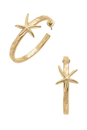 Starfish Hoop Earrings in Worn Gold